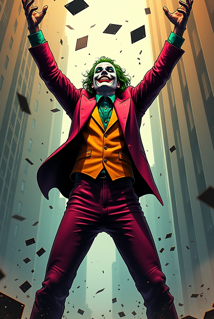 a man, black hair, pale face, red suit, black pants, social shoes, black eyes and pupils, red hat, one side of his mouth is completely torn showing his scary gums, super Villain, inspired by the joker, full body, reference sheet, T pose, white background