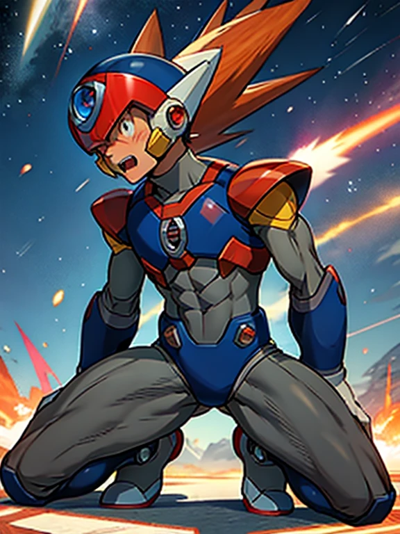 (Mega Man X)　　boy in tights  　  helmet  　Kneel　   real skin 　全身boy in tights  　  Hosts  　 teeth　 In heat 　  Blushing 　pain　  turn your back 　私teethあなたの背中が見えます　 I can see my butt  　There is a red line in the cleavage of the buttocks　Screaming　boy wearing tights