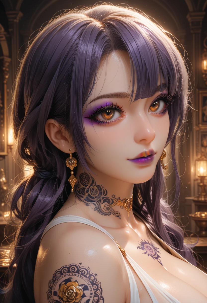 NSFW, masterpiece, top quality, super detailed, super fine illustration, very cute and beautiful girl, very detailed beautiful face and eyes, beautiful hair, sexy, one girl, dynamic angle, shiny sun lighting, purple tone, erotic
