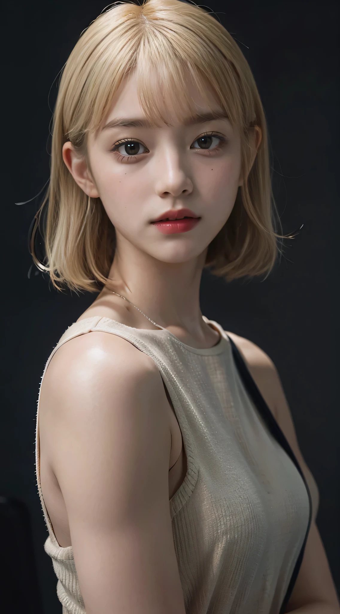 Fashion trendy beautiful and attractive woman, ,(Top quality realistic textured skin:1.4), fine eyes, detailed face, high quality eyes, focus the eyes clearly, nose and mouth,face focus, delicate and sexy clavicle, attractive oval face, double eyelid, Smart peach blossom eyes, pink lips, small nose, bare shoulders, focus on face, close up of face, ultra high resolution, Super detailed, full body photo, Ultra thin and transparent,cinematic lighting,rim light,((Blonde Hair Color))、Completely naked,(nsfw),(((全身Completely naked))),(((((nsfw))))),(((full body shot))),((The nostrils are pointing upwards))