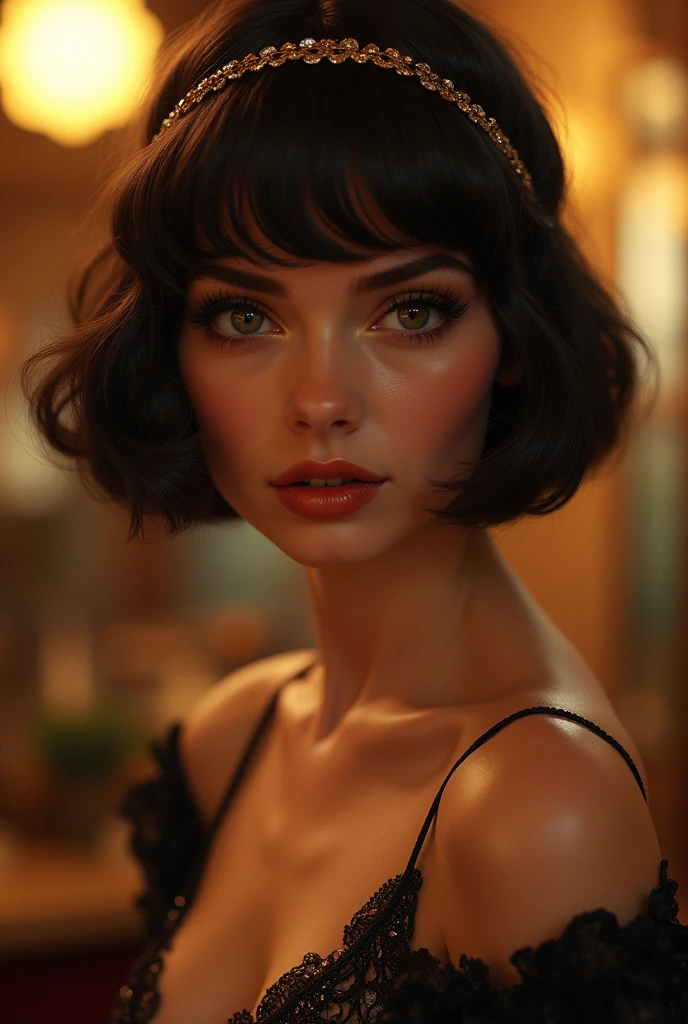 ((best quality, exceptional visual quality)), ((better skin texture, premium material)), ((upper body portrait)), (a hollywood starlet, similar to audrey hepburn, sex symbol darling), an up-and-coming actress 'melting hearts' the world over by portraying the character "holly golightly" with risqué elements of fanservice bordering on softcore porn in a remake of "breakfast at tiffany's", short hair, (short blunt bangs), (eye makeup, 60's eyeliner trend), strapless bustier