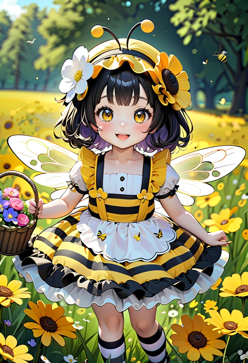 cute little bee girl flower transparent wings bee leaf