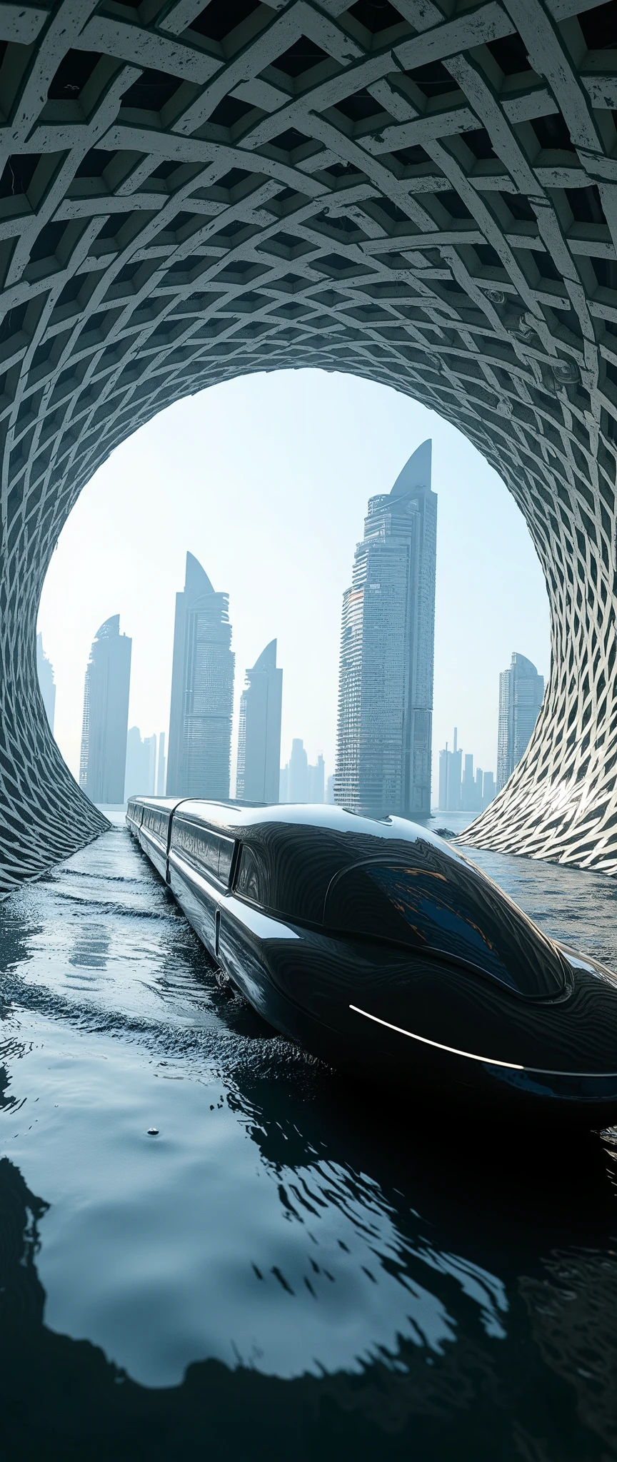 (masterpiece:1.2, Outstanding quality ,Mirror finish, Cinematic Experience, Best Illustration , super detailed),8k,16k,A train that transcends time and space,(A black linear motor car that sails in time and space :2.0),(SF:2.0),(Express super speed of light with beautiful white lines :2.0),( motion blur:2.0),(The background is a large lattice-patterned wormhole drawn with white lines :2.0),(Draw a cyberpunk city with skyscrapers at the entrance to a huge, abstract wormhole:2.0),( dynamic:2.0)