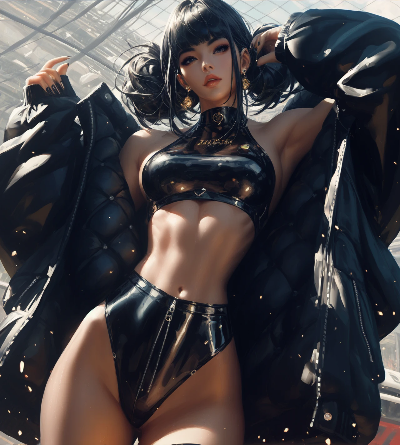 Guweiz charecter illustration,, digital artstyle,clean tightfit outfit,female 