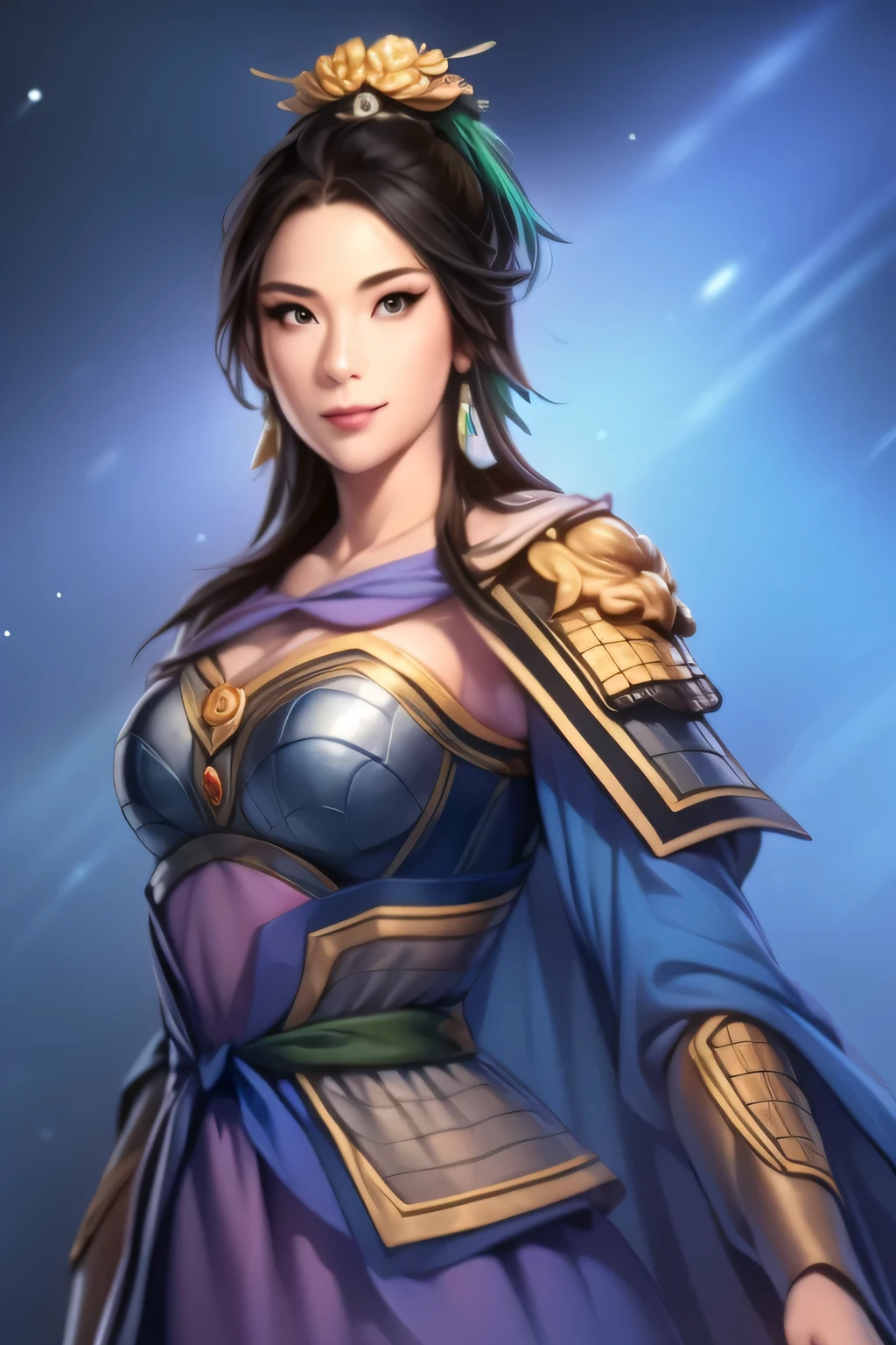 Han Dynasty Landscape、Three Kingdoms、(Highest quality,4K,8k,High resolution,masterpiece:1.2)、Very detailed, High resolution,hyper HD、Studio Lighting、Ultra-fine painting、 Sharp focus、 Physically Based Rendering、 Very detailed explanation、 Professional、 Vibrant colors、Traditional Chinese Painting Techniques、 Atmospheric lighting、 Vivid color contrast、Very detailed目と顔、 Beautiful attention to detail、 Light on the face、young woman wearing armor、(armor: 1.1)、Eyes are green, perfect body, (((ung woman))、Anatomically correct、Dynamic Pose, full-body potrait