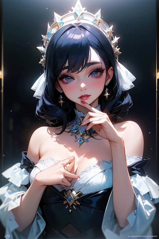 absurdres, RAW photo, extremely delicate and beautiful, masterpiece, Best Quality, ultra high resolution, 32k, hyperrealistic, ultra-detailed, in her 20s, delicate facial features, beautiful detailed girl, tearful mole, earring, medium breasts, full body shot, shorter middle hair, black hair, jiangshi,