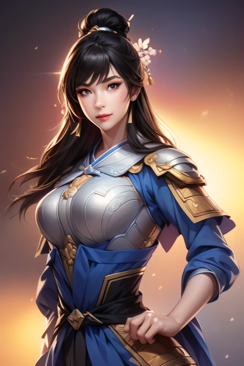 Han Dynasty Landscape、Three Kingdoms、(Highest quality,4K,8k,High resolution,masterpiece:1.2)、Very detailed, High resolution,hyper HD、Studio Lighting、Ultra-fine painting、 Sharp focus、 Physically Based Rendering、 Very detailed explanation、 Professional、 Vibrant colors、Traditional Chinese Painting Techniques、 Atmospheric lighting、 Vivid color contrast、Very detailed目と顔、 Beautiful attention to detail、 Light on the face、young woman wearing armor、(armor: 1.1)、Eyes are green, perfect body, (((1 young woman))、Anatomically correct、Dynamic Pose, full-body potrait