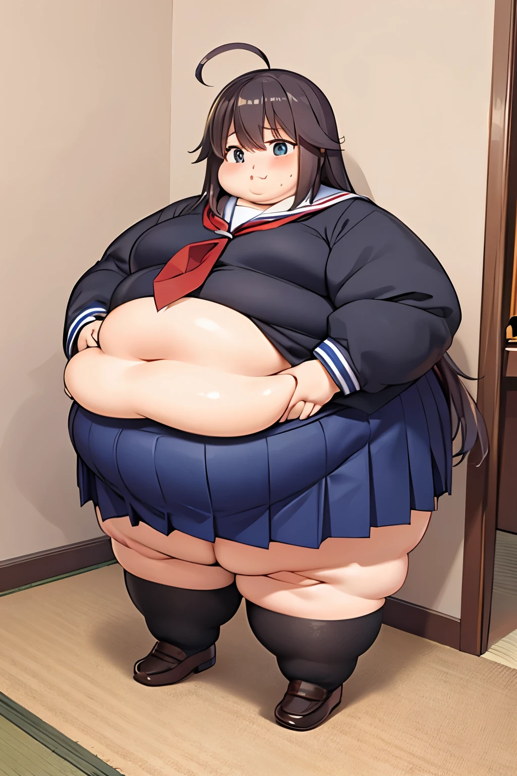 (((little baby))), ((tender baby girl)), ((cabello azul)), (((open mouth))), ((sailor clothing)), ((chubby)), ((belly)), ((fat face)), ((fat cheeks )), ((fat rolls)), (((in a park))), (((holding a burger)))