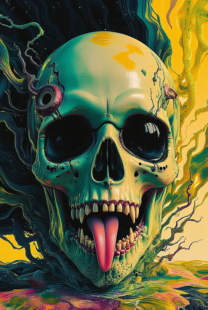In a realm drenched in swirling colors, a terrifying monster prowls. Its form constantly shifts and distorts, defying comprehension. Eyes of molten red stare into your soul, piercing your sanity. Its elongated limbs twitch and writhe like serpents, reaching out to ensnare its victims. The air is thick with a sickly-sweet aroma, intoxicating your senses and clouding your judgment. Whispers echo in your mind, sowing doubt and fear with every syllable. Shadows dance and contort, taking on malicious shapes that flicker and fade. The ground beneath your trembling feet pulses with an otherworldly energy, amplifying your terror. The monster's guttural growls reverberate through the air, vibrating through your bones, paralyzing you with dread. Your every thought is twisted and distorted, manipulated by the malevolent presence that permeates the psychoactive surroundings. style bse