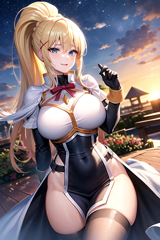 Darkness、KonoSuba、Blonde、High ponytail、gigantic breasts、aroused,see-through,best quality,