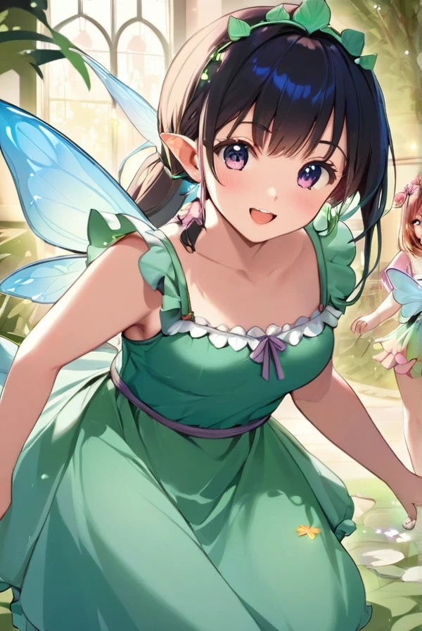 (five fairy girls:1.2), (More than one person:1.2),(10 year old girl)、young girl、big breasts、 table top, nffsw、shader、highly detailed eyes、brown hair、long hair、silky hair、ultra-intricate pupil in eyes、fairy wings、Colorful mini skirt dress、Mini skirt dresses、highest quality、bright colors、Bust 100、Standing picture of the game、Pose that emphasizes the chest、rub your chest、vapor、panty shot、thin legs、barefoot、bare hands、stinky eyes、grinning expression、eyes half closed、open your mouth、Mr.々Position、fold your hands behind your back、Hide your hands、evil smile、Showing the soles of the feet