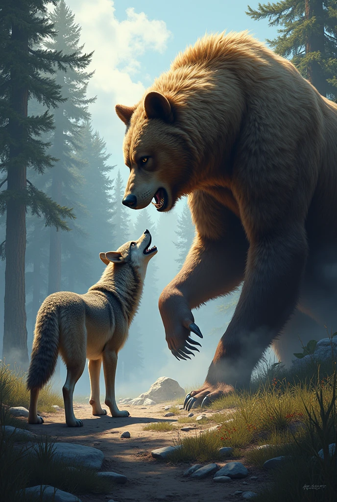 A wolf and a bear together - SeaArt AI