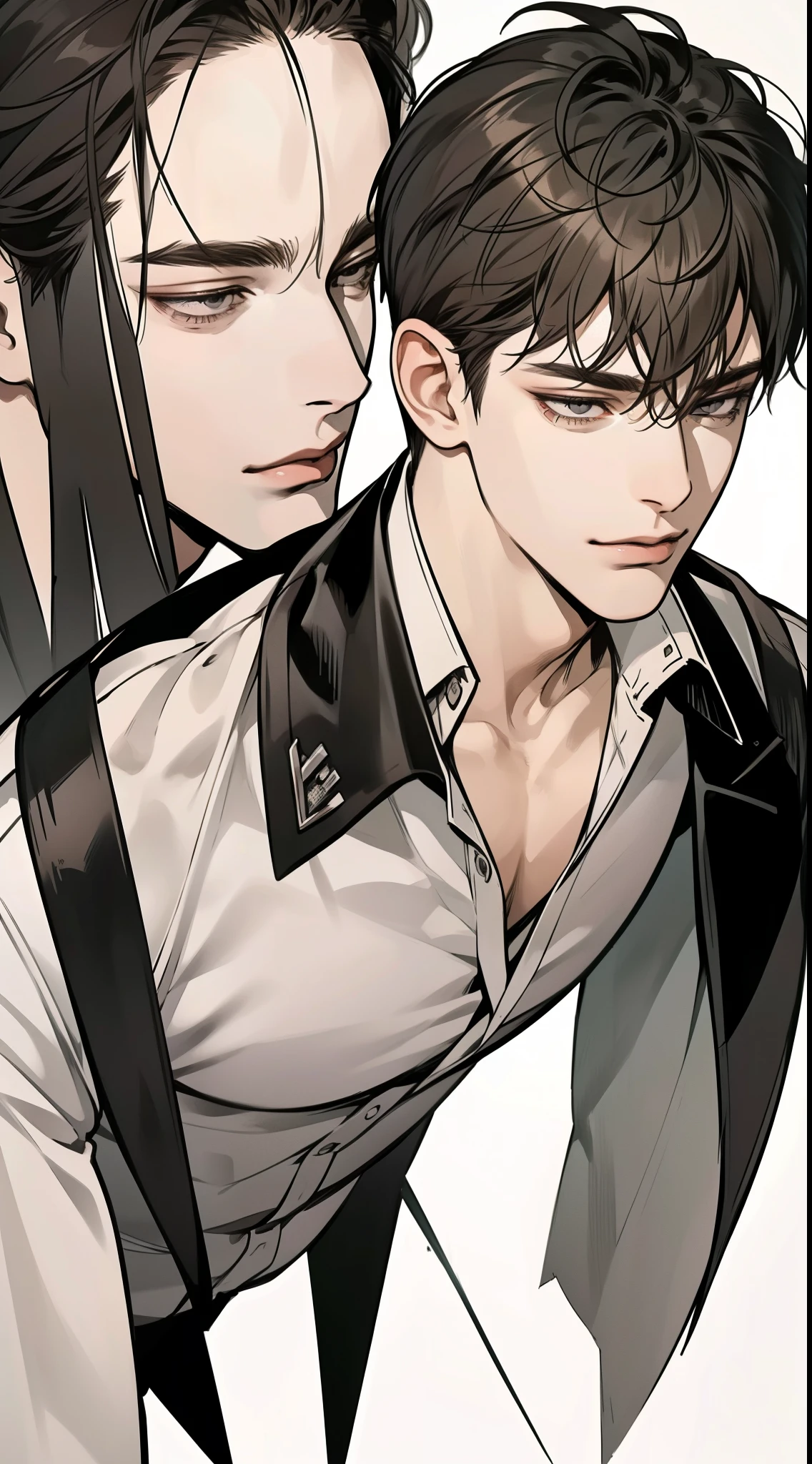 masterpiece, best quality, realistic, 1man, mature male, quiet and charming young man, 25 year old, serious look, closed mouth, portrait, extremely detailed face, cold smile, ((dark grey eyes)), ((short-right-swept dark brown hair)), [thick eyebrows], ((suit)), handsome, full body, western, Jewish, light brown skin,