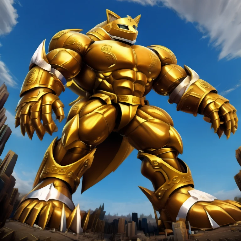 - Excalibur Sonic. Golden Armor. The whole body is golden.
- masterpiece. official art. 8k. best quality. detailed full body. full body.
- no face. wearing a full-face helmet.
- An arrogant expression. smile at the corner of your mouth.
- large muscles,  big muscle, huge muscles,  massive muscles, bulk up.
- focus GIANT Excalibur Sonic is trampling the city. Looking down. macro. stomp. Low-angle perspective. emphasizing the immense size. He has long legs.
- The nails are sharp. The nails are gold. There are five fingers.
- The toenails are sharp. The toenails are gold. There are five toes.