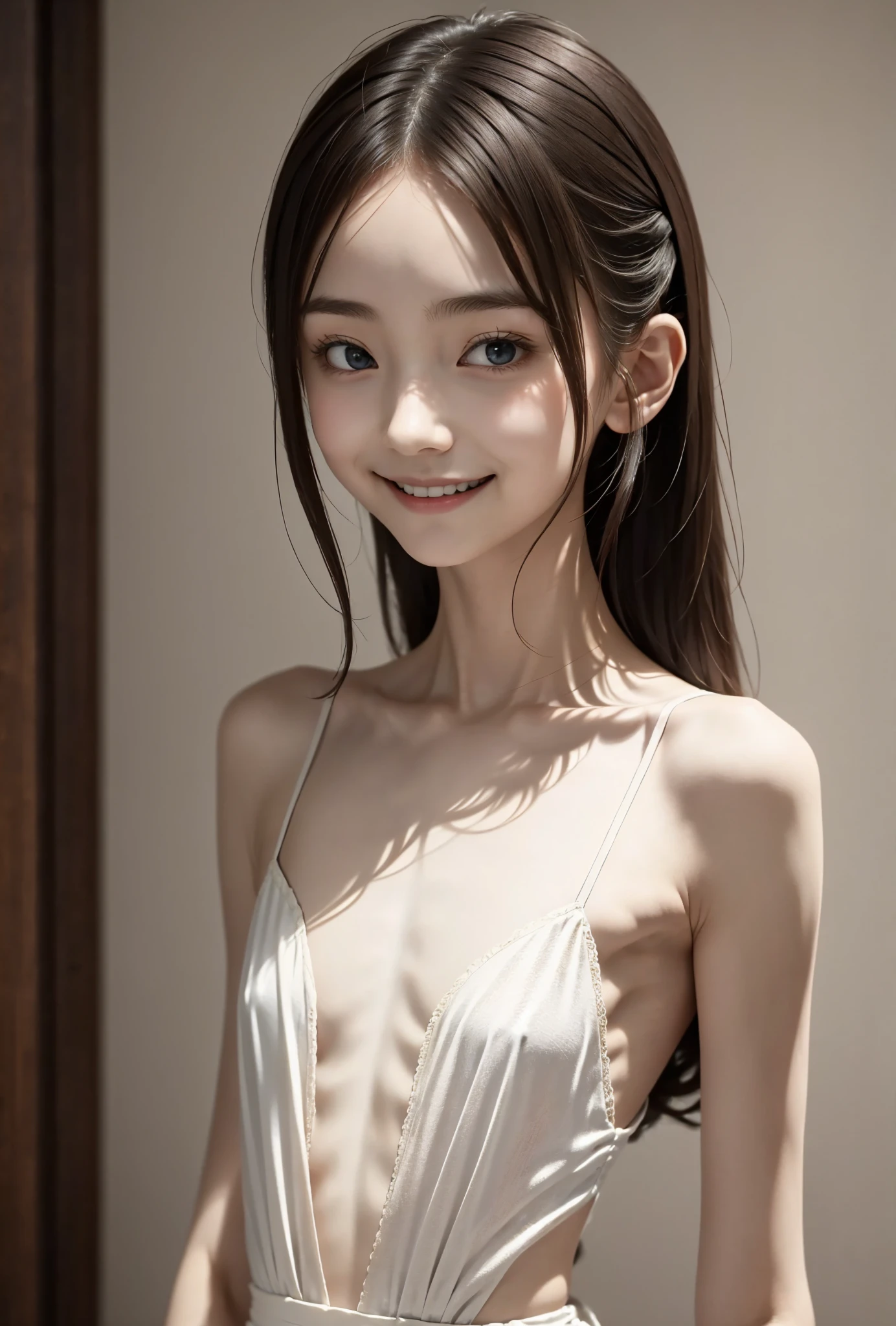 Thin arms,Narrow shoulders,delicate,公式art,  Unity 8k Wallpaper,  super detailed, beautiful, beautiful, masterpiece,  best quality, Darkness,  vibe, mystery, Romanticism, Creepy, literature, art, fashion,  victorian , race,  supernatural ,smile