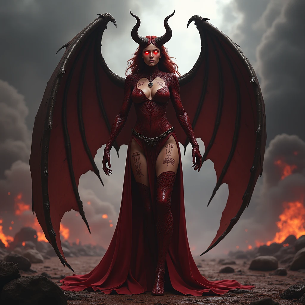 (black demon:1.5),(beautiful female model:1.5), (demoness with Large horns:1.25),(1 super muscular succubus with flayed skin:1.5), (covered in thick muscle suit:1.5), (exposed perfect anatomy:1.5), high detail, best quality, masterpiece, finely detail, realistic skin texture, 85 mm art lens, f 1.2, sharp focus, 8 k high definition, insanely detailed, intricate, hell background, glowing red eyes, dark hair, glowing hell background, holding flame whip, black snake skin