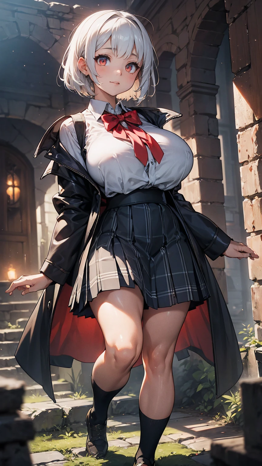 very short skirt, seductive shape, an illustration of showing a sexy person with a cape and a blue hair color in the animation style clothing, long hair, female focus, solo, cape, long sleeves, hand on hip, standing, looking at viewer, full body, black footwear, bangs, short skirt, blue hair, white skirt, boots, smile, skirt tucked in, closed mouth, huge breast, perfect Composition, cleavage,

1 girl, 20yo,YOUNG female,Beautiful Finger, Beautiful long legs ,Beautiful body ,Beautiful Nose ,Beautiful character design, perfect eyes, perfect face,

official art, extremely detailed CG unity 8k wallpaper, perfect lighting,Colorful, Bright_Front_face_Lightinasterpiece:1.0),(best_quality:1.0), ultra high res,4K,ultra-detailed,
photography, 8K, HDR, highres, absurdres:1.2, Kodak portra 400, film grain, blurry background, bokeh:1.2, lens flare, (vibrant_color:1.2)
, (beautiful_face:1.5),(narrow_waist), (Beautiful,Huge_Breasts:1.3)