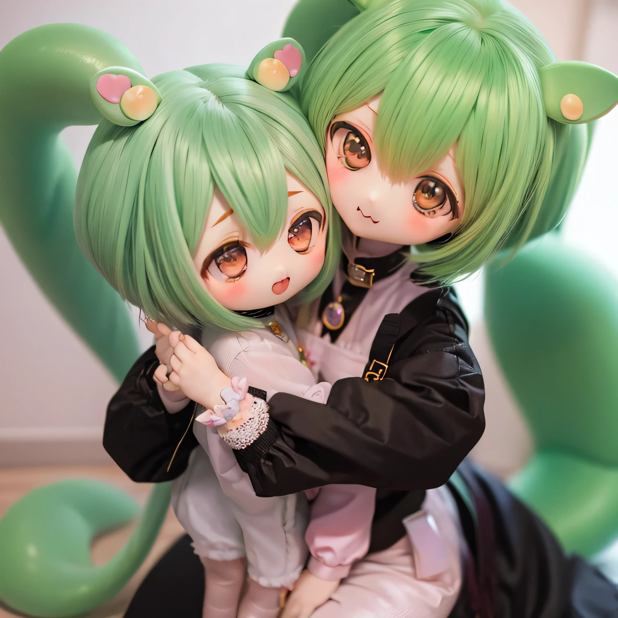    green-haired Zundaman in a cute pose(((((Chibi)))))play、(((Mother and daughter)))