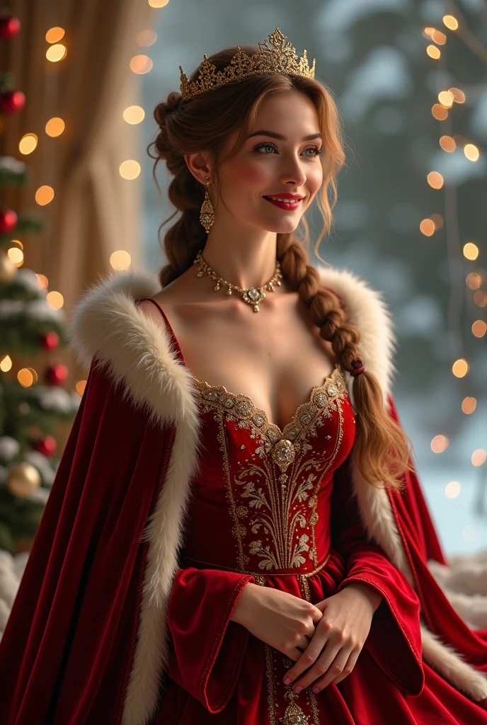 Chiara ferragni in sexy medieval traditional clothing with lipstick and smiling