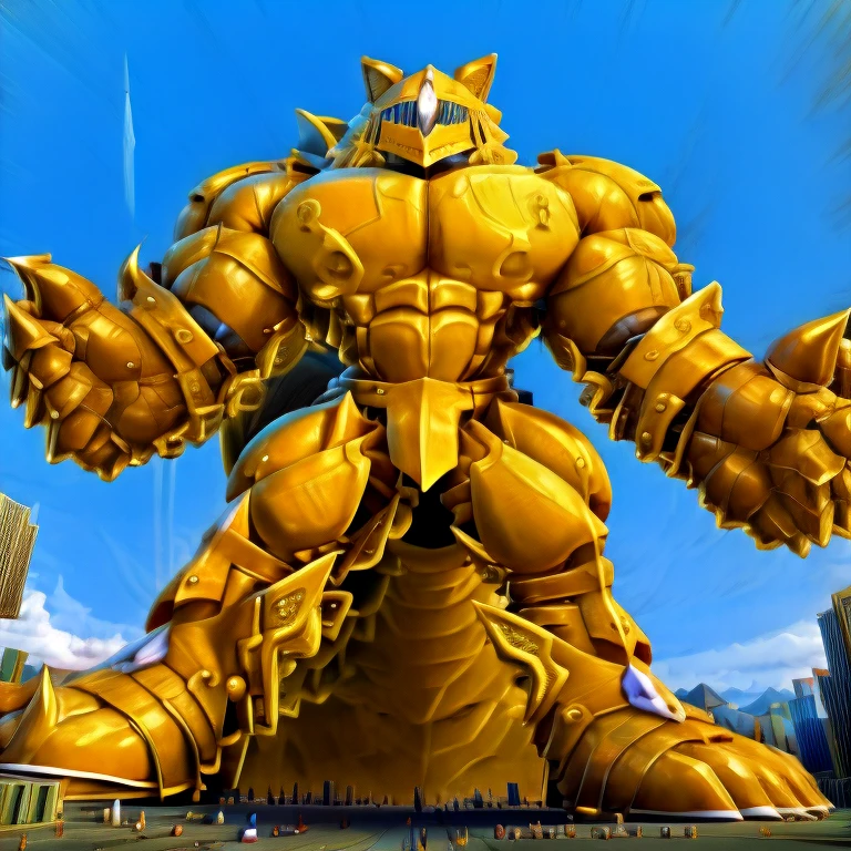 - Excalibur Sonic. Golden Armor. The whole body is golden.
- masterpiece. official art. 8k. best quality. detailed full body. full body.
- no face. wearing a full-face helmet.
- An arrogant expression. smile at the corner of your mouth.
- large muscles,  big muscle, huge muscles,  massive muscles, bulk up.
- focus GIANT Excalibur Sonic is trampling the city. Looking down. macro. stomp. Low-angle perspective. emphasizing the immense size. He has long legs.
- The nails are sharp. The nails are gold. There are five fingers.
- The toenails are sharp. The toenails are gold. There are five toes.