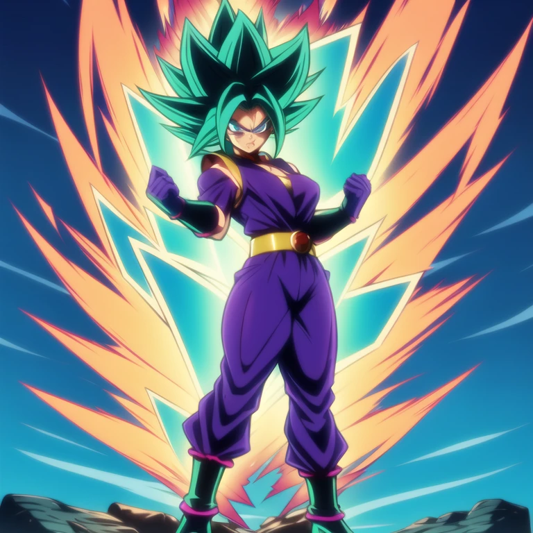 dbsuper style,
Petite Girl, green aura, super saiyan aura, belt, ocean-green colored hair, huge hair, small, bruise, bruise on face, clenched hands, frown, Mage's hat, gloves, blue eyes, grey gloves, evil grin, medium breasts, soft muscles, solo, spiked hair, super saiyan, super saiyan 4, mouth opened, furious, Magician clothes, widow's preak
, ((masterpiece))