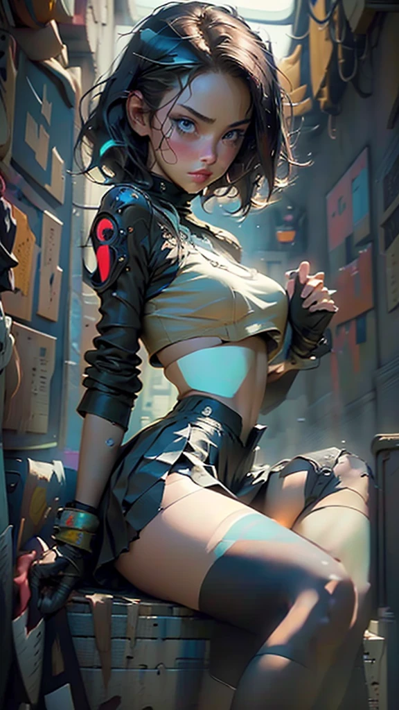 Nsfw poster,Dramatic scene,cinematic scene,Takashi murakami,pop culture art,manga,a female Nsfw cyborg,sniper,erotic posing,doujin,hentai,kawaii,stylish,pussy,busty, pubic hair,glamour,pop color tone,psychedelic costume,dynamic angle,cinematic scene,armored,A Cyberpunk dystopian girl,fantasic dystopia,dystopian scape,bladerunner,ghost in the shell,photorealistic,psychedelic colourful tone,posing,armed,guns,weapons,masterpiece,ultimate detailed,8k,detailed background