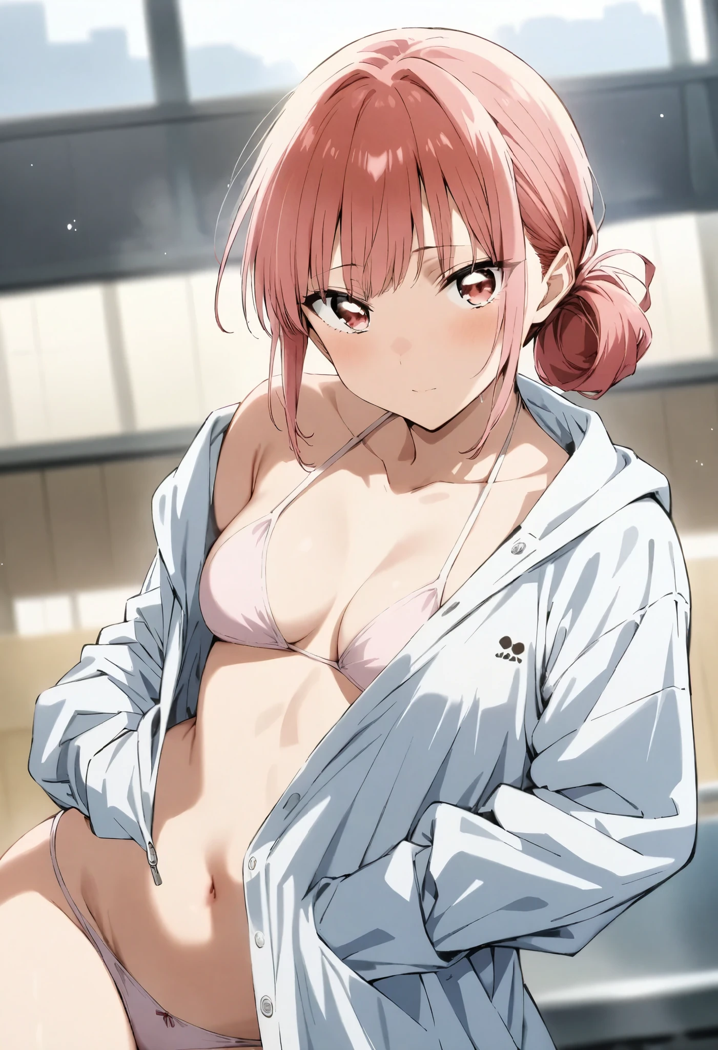 nsfw, 3boys, multiple boys, 1girl, rape, cry, gangbang, on bed, pussy cum, cum, facial, 
highest quality, High resolution, perfect pixel, Depth of the bounds written, 4k, beautiful anime girl, perfect body, 
looking at the viewer, 
Yuigahama Yui, 1 girl, short hair, pink hair, hair bun, pink eye, 
large breast, 