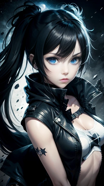 Black Rock Shooter, Space, Trench Coat, T-Shirt, Blue Eyes, 