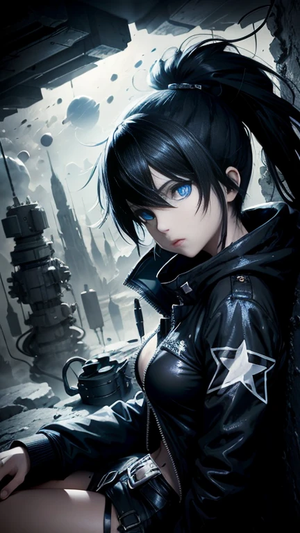 Black Rock Shooter, Space, Trench Coat, T-Shirt, Blue Eyes, 