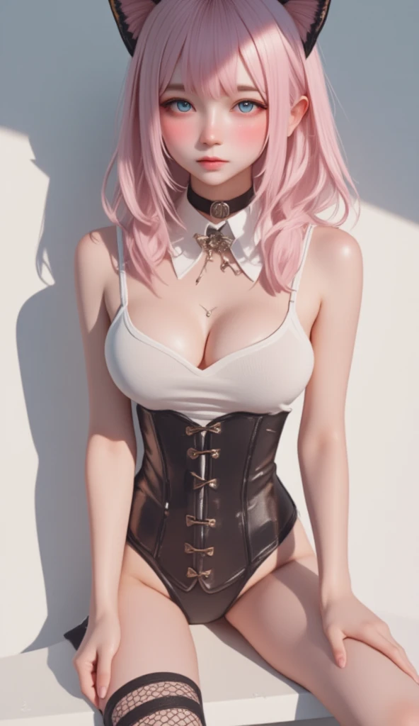  anime style、 Illustration 、 perfect anatomy 、 Beautiful Proportions (   orgasms  :1.5),Wait for your tongue ,    Light Pink Hair  、 wear a collar 、    elementary school girl 、Very beautiful and   Sparkling Eyes 、  Sparkling Eyes 、1 person、cat ears、((((()))))、heart❤、((sweat、vapor)）、:Bondage Corset, (      fishnet tights    のフルボディスーツ:1.1),       fishnet tights    ,       fishnet tights    , (CRYSTAL CLEAR ASS  :1.1),