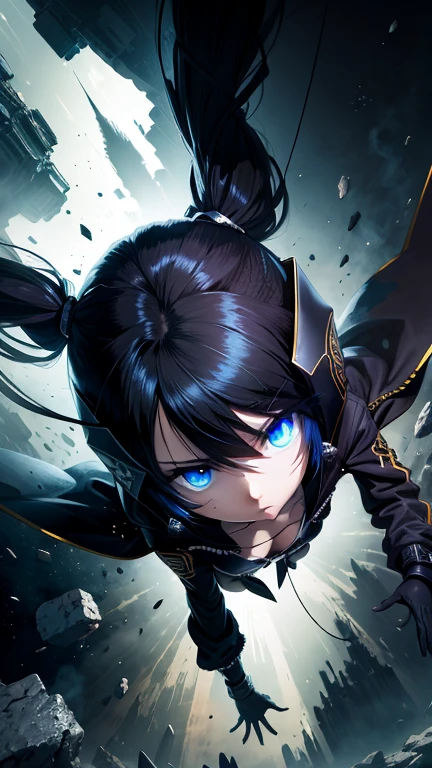 Black Rock Shooter, Space Background, Trench Coat, T-Shirt, Blue Eyes, 