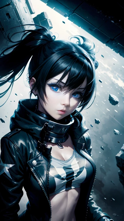 Black Rock Shooter, Space Background, Trench Coat, T-Shirt, Blue Eyes, 