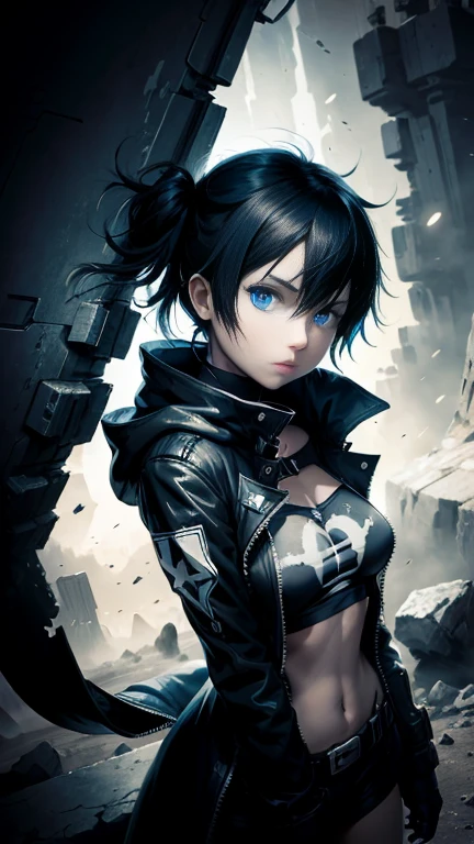 Black Rock Shooter, Space Background, Trench Coat, T-Shirt, Blue Eyes, 