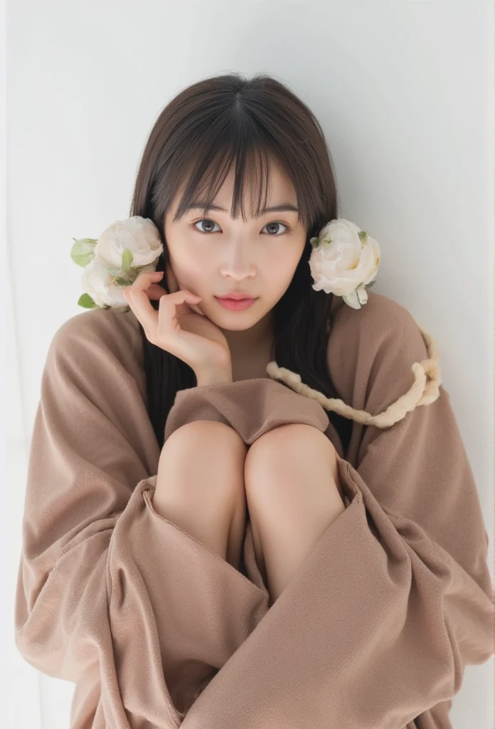 masterpiece、highest quality、cinema、(cute japanese woman、bangs:1.3)、23 years old、1 girl、elegant、black hair、tropical country、(Smile:1.4)