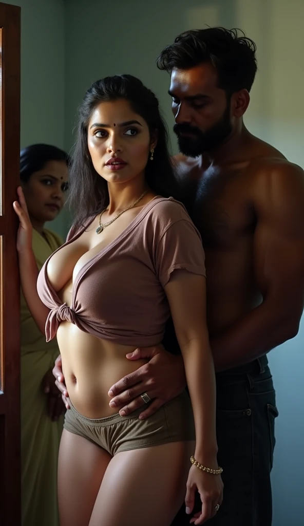 Indian husband 25 years fucking wife 22 years from front, showing her small size breasts