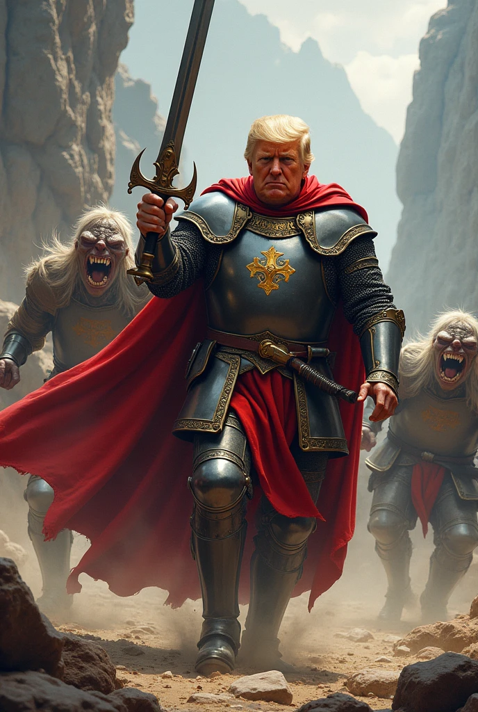 detailed Donald Trump as a Dark Souls protagonist. He's wearing Armor and wielding a large club while walking through the Catacombs of Lordran