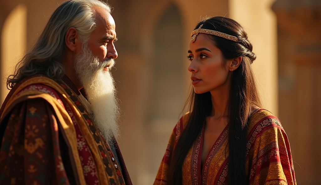 Pundit ji meeting a courtesan (veshya), who is smiling enigmatically"