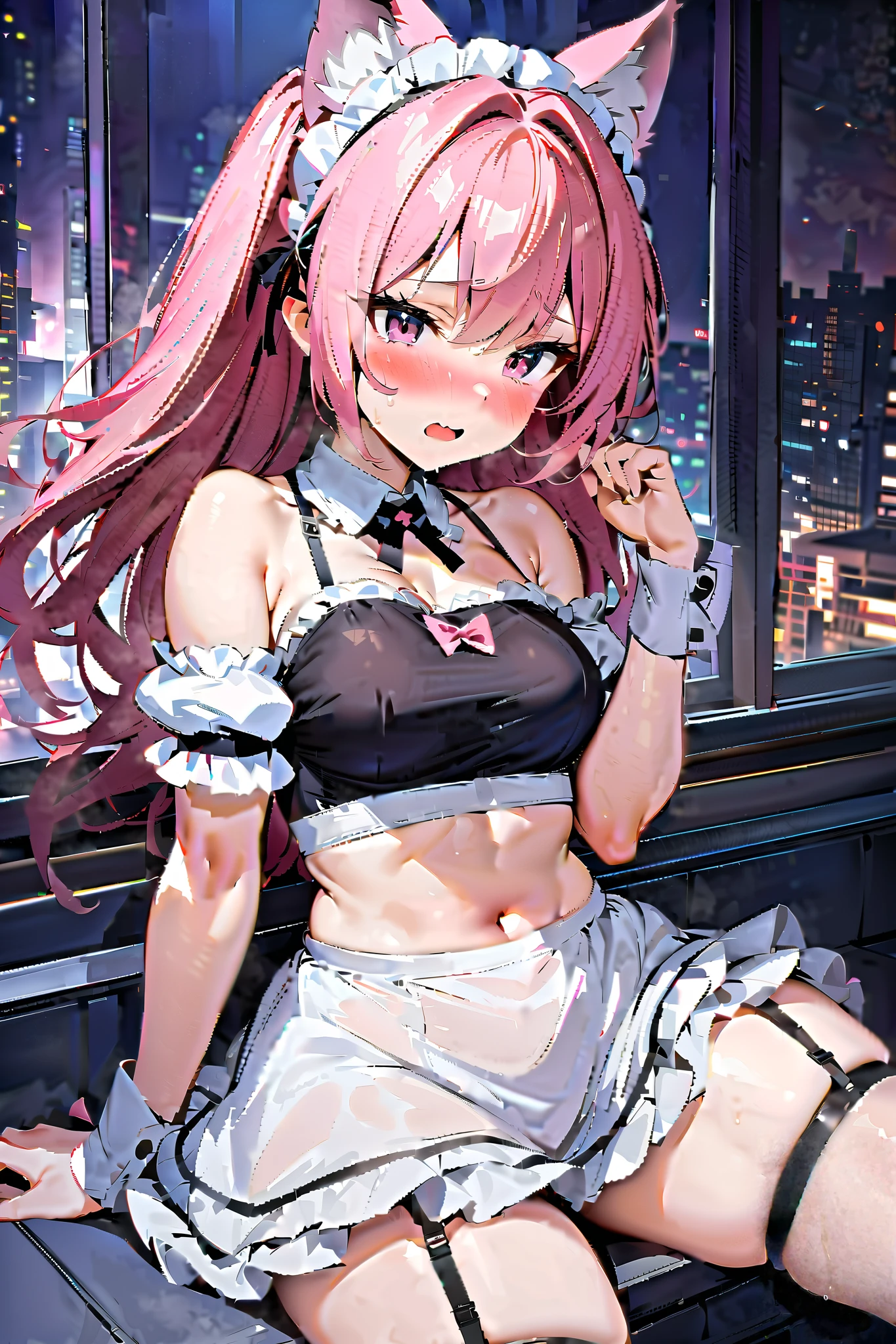 cute and sexy girl, pink hair, a bunny girl, ultra realistic, detailed lighting, anime, having, pink panties cameltoe
