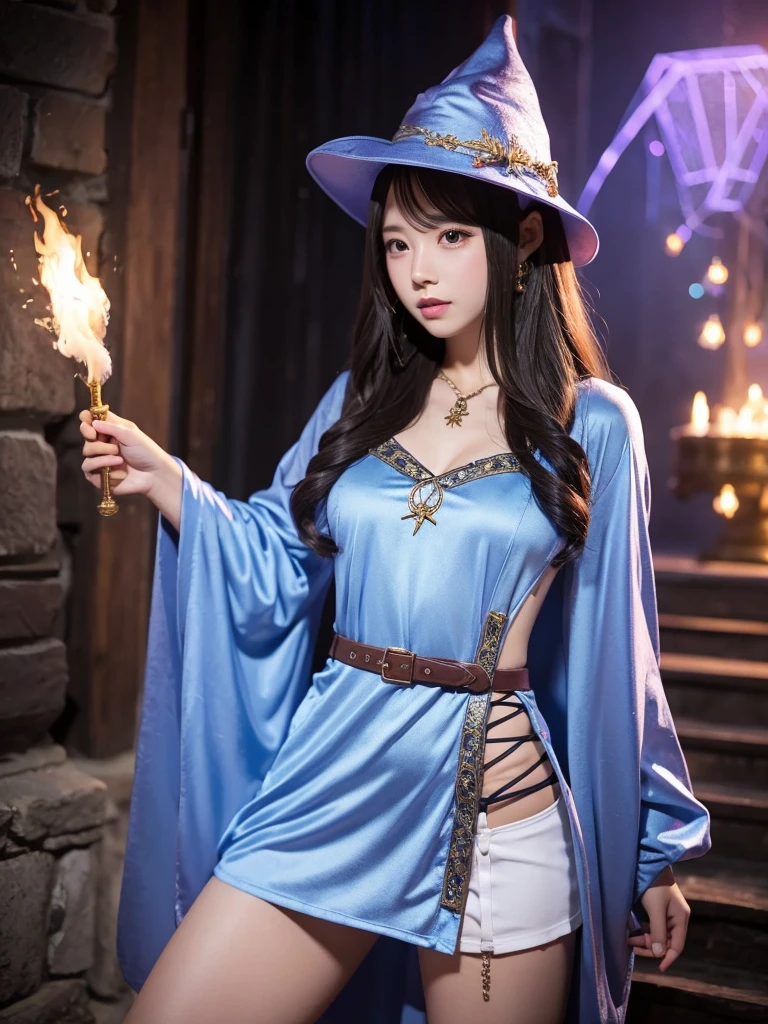 (photo realistic1.2),ultra detailed,(8K),(1girl),(Fantasy:1.5),(bed),Clothing with low sheen,(wizard costume:1.5),Enchanted Wands,Sorcerer's Spellbook,(Wizard's Hat:1.2),topless, (small nipples), (big breasts: 1.2),nude gravure, beautiful Japanese, clothes in disarray,earrings,(from above:1.5),(looking at viewer),(kneeling pose),smirk,(upper body),(brown hair),(short hair),22years old,