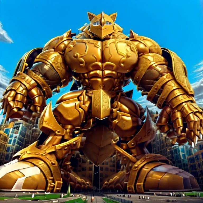 - Excalibur Sonic. Golden Armor. The whole body is golden.
- masterpiece. official art. 8k. best quality. detailed full body. full body.
- no face. wearing a full-face helmet.
- An arrogant expression. smile at the corner of your mouth.
- large muscles,  big muscle, huge muscles,  massive muscles, bulk up.
- focus GIANT Excalibur Sonic is trampling the city. Looking down. macro. stomp. Low-angle perspective. emphasizing the immense size. He has long legs.
- The nails are sharp. The nails are gold. There are five fingers.
- The toenails are sharp. The toenails are gold. There are five toes.