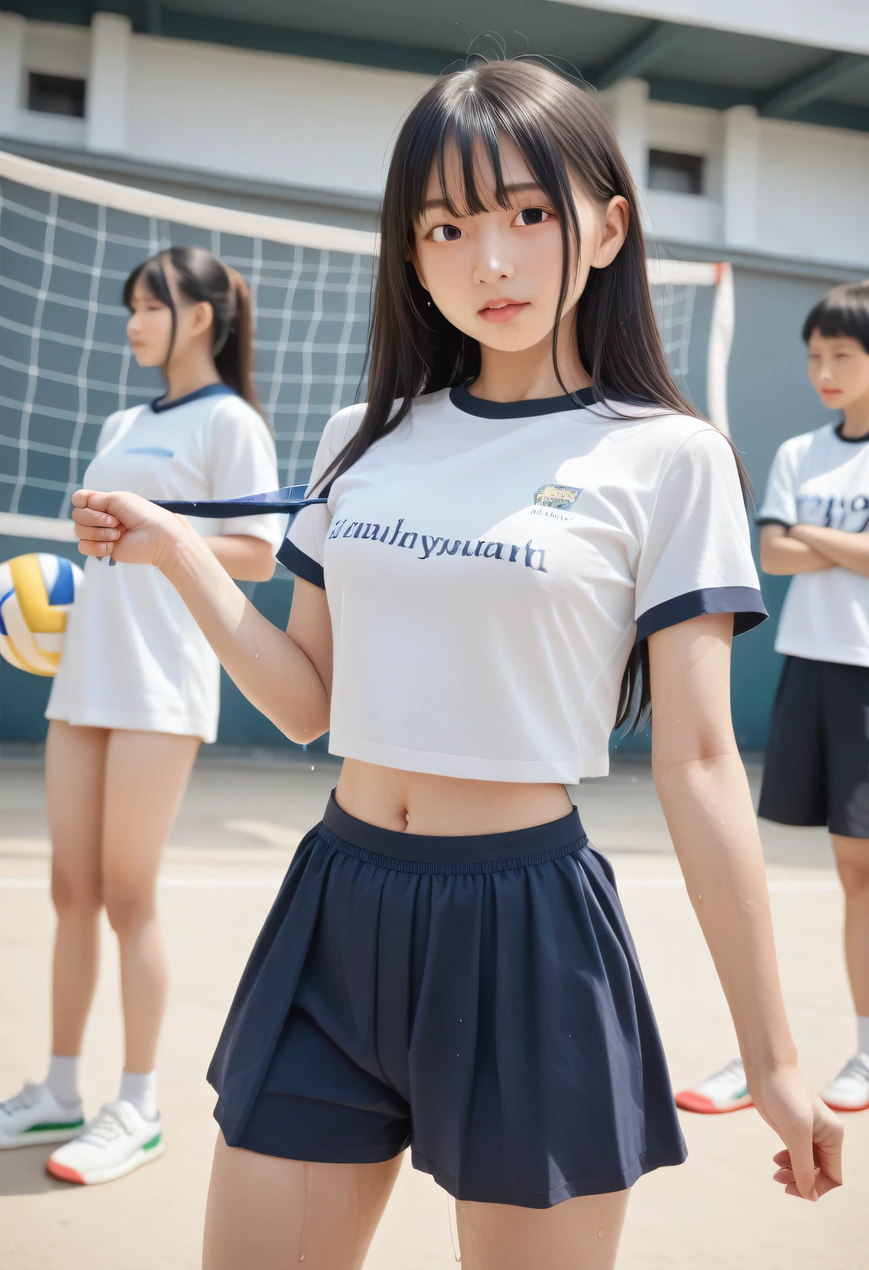  Amazing Details 、Ultra-detailed illustrations、Japanese Black Hair、Genuine、、Medium bust、Genuine、Young-looking women、 Volleyball Clothing、Small wet clothes、、Jump high and attack、、、baby facevolleyball court、 Toned Stomach 、、Gymnastics、、 your body is wet 、Black Hair、 I'm sweating a lot 。 sweated、 volleyball jump 、Clothes for、The characters are hiragana.、Face becomes firmer、 volleyball,