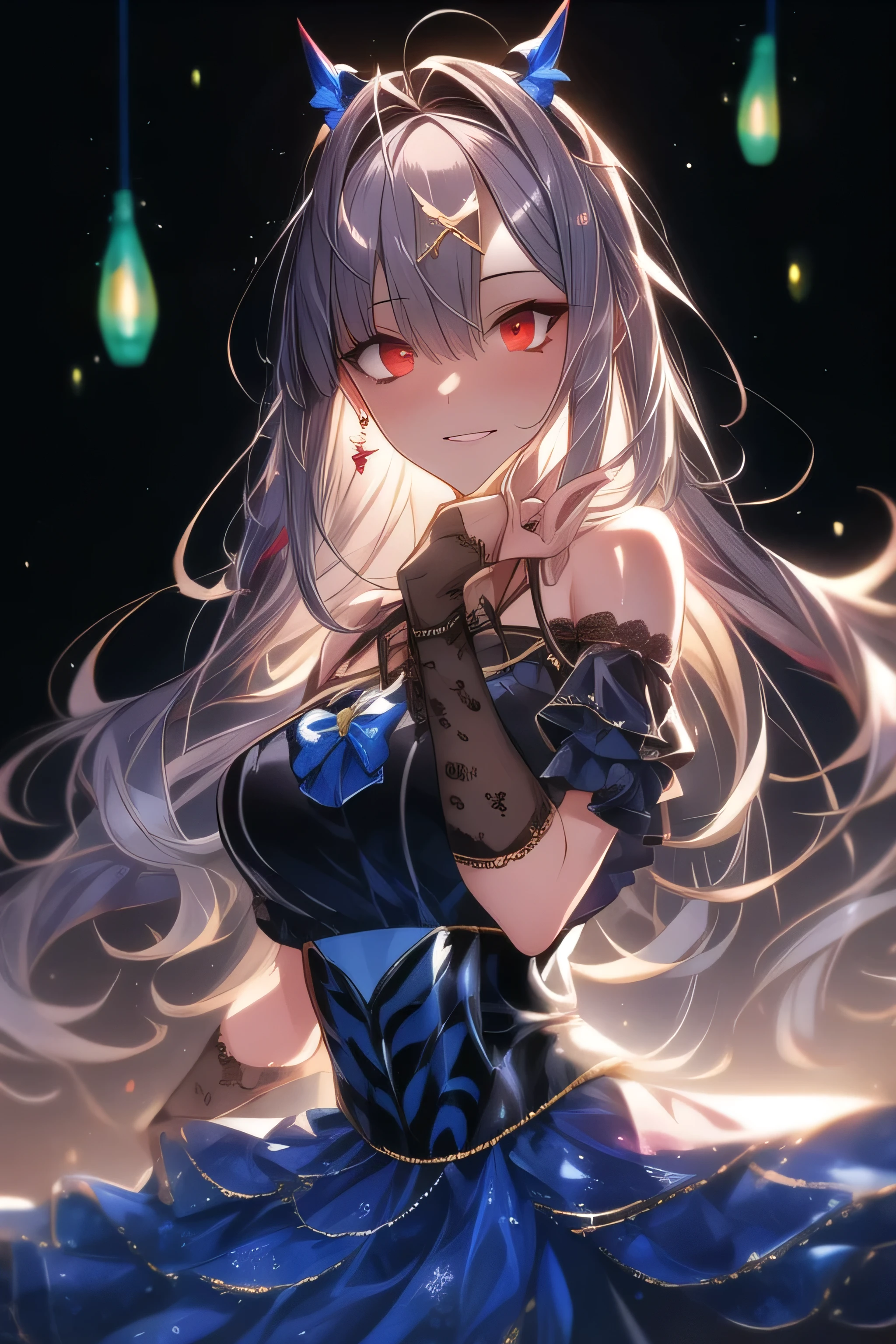 (( best quality)),  
(( best quality)), Golden Land ,Blue rhino, Lantern, Gray Hair, Red Eye, long,gloss, lotus, 