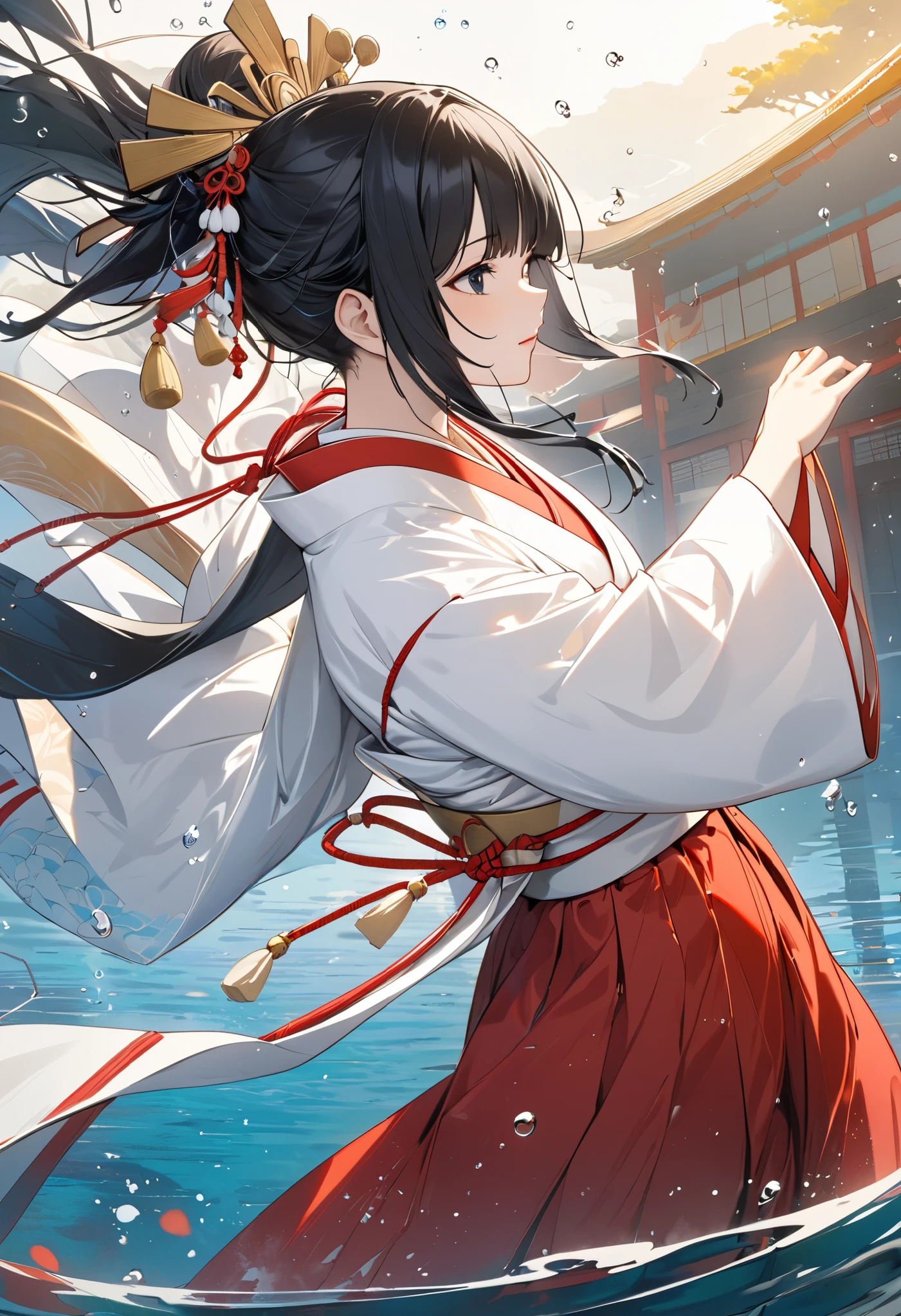 Anime girl in a red and white dress in a body of water - SeaArt AI