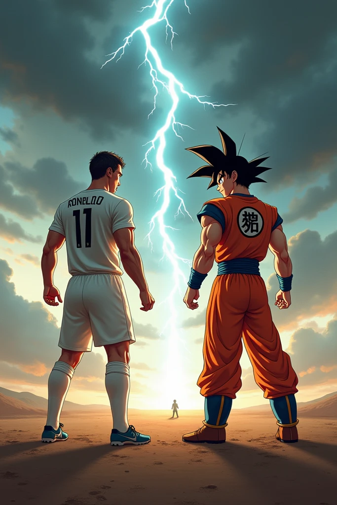 Cristiano shaking hands with Son Goku 