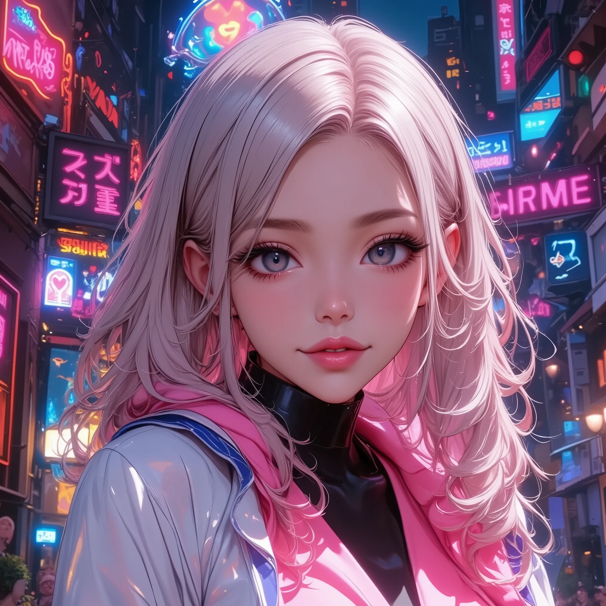 カラフルでポップなStreetscape, Retro Pop Culture , Girl illustration, Streetscape, urban environment,  Vivid Neon Colors ,  retro aesthetic, (((Color Pop Art , Vaporwave,  color splash ))),  excitement ,  digital art ,  concept art,  Intricate Details ,  Very detailed, Awards, masterpiece