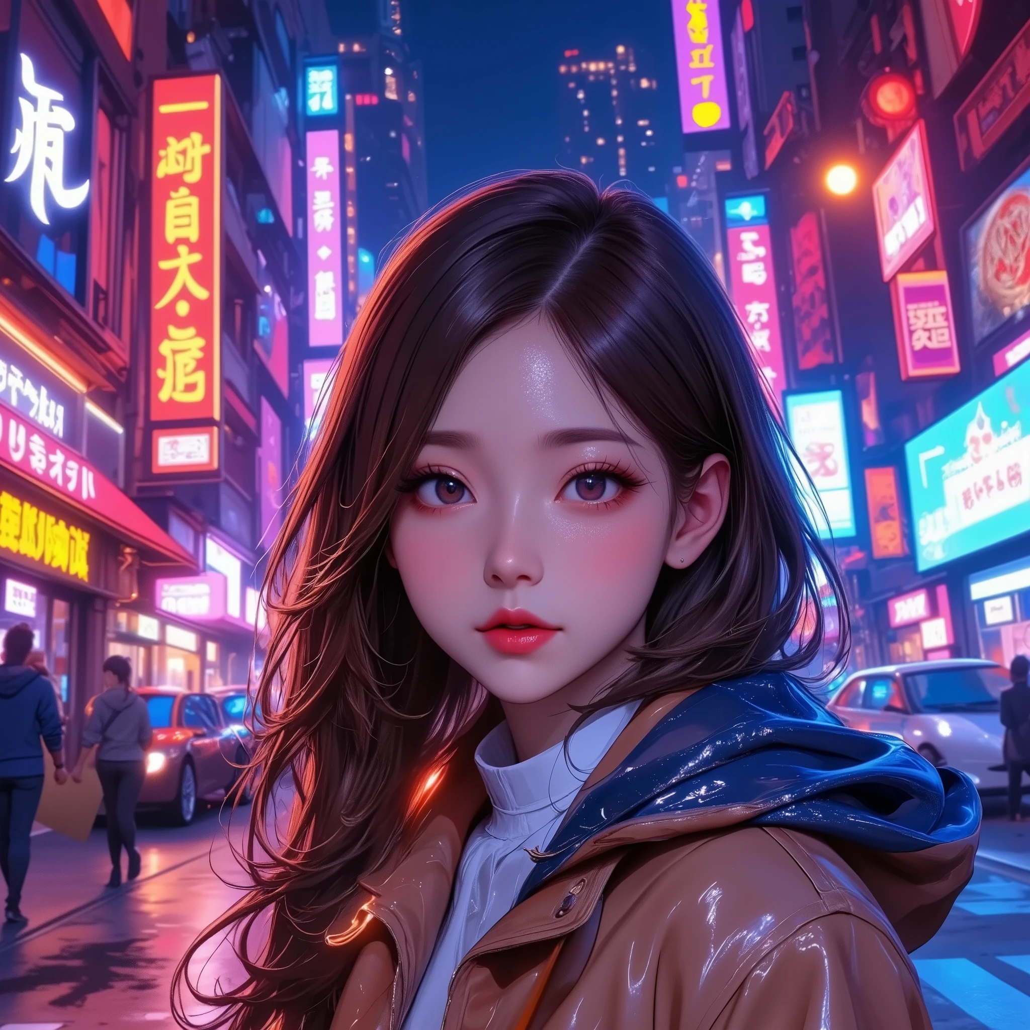 カラフルでポップなStreetscape, Retro Pop Culture , Girl illustration, Streetscape, urban environment,  Vivid Neon Colors ,  retro aesthetic, (((Color Pop Art , Vaporwave,  color splash ))),  excitement ,  digital art ,  concept art,  Intricate Details ,  Very detailed, Awards, masterpiece