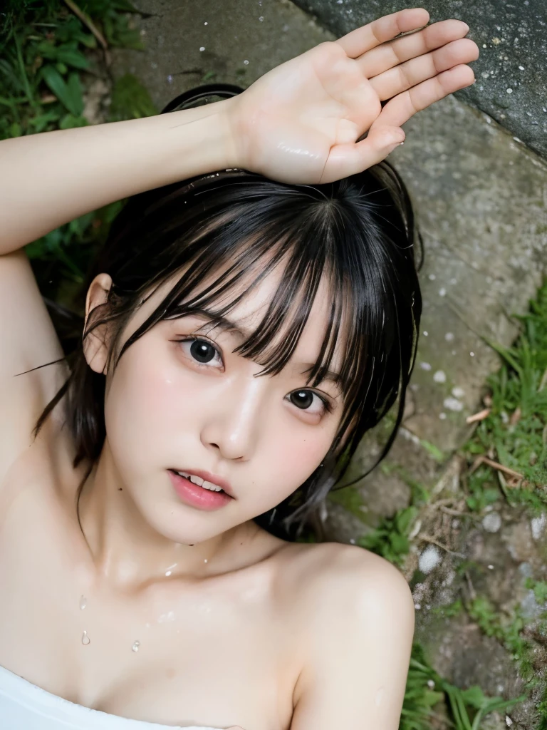 masterpiece、Extremely small underwear、16-year-old high school girl、(ponytail)、(((Quite small head:1.4)))、Open your legs and show your crotch、Get on one knee、Sit on the bed、(Black Hair)、(Live Shooting:1.2)、(Photorealistic:1.4)、Cute Smile、Embarrassing、Show your whole body、Lacy white underwear、(((Wet genitals are visible through the)))、(((Wet and nipples visible)))、View from the front、Textured skin、Anatomically correct、SFW、highly detailed eyes and face、Beautiful fingers、(Enhances the beauty of skin texture:1.1)、High resolution、8k wallpaper、Cinema lighting