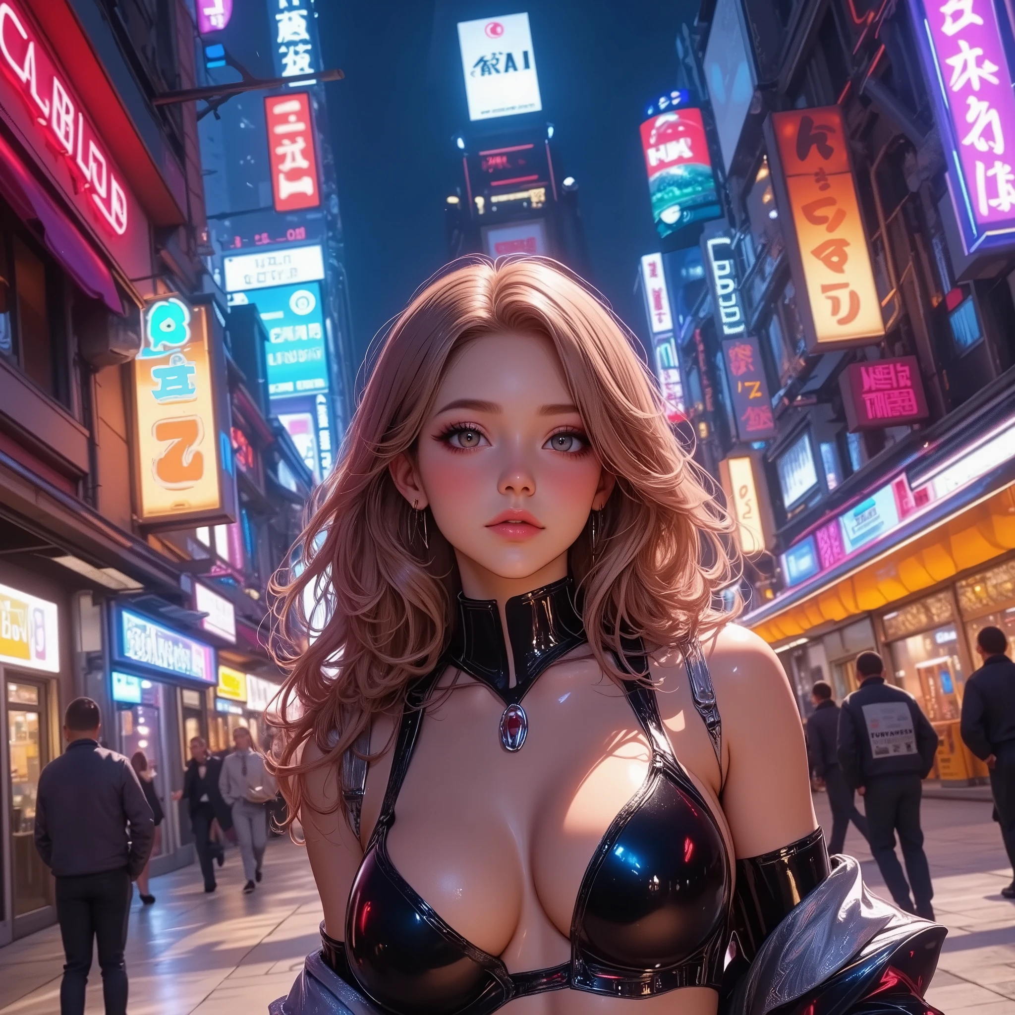 カラフルでポップなStreetscape, Retro Pop Culture , Girl illustration, Streetscape, urban environment,  Vivid Neon Colors ,  retro aesthetic, (((Color Pop Art , Vaporwave,  color splash ))),  excitement ,  digital art ,  concept art,  Intricate Details ,  Very detailed, Awards, masterpiece