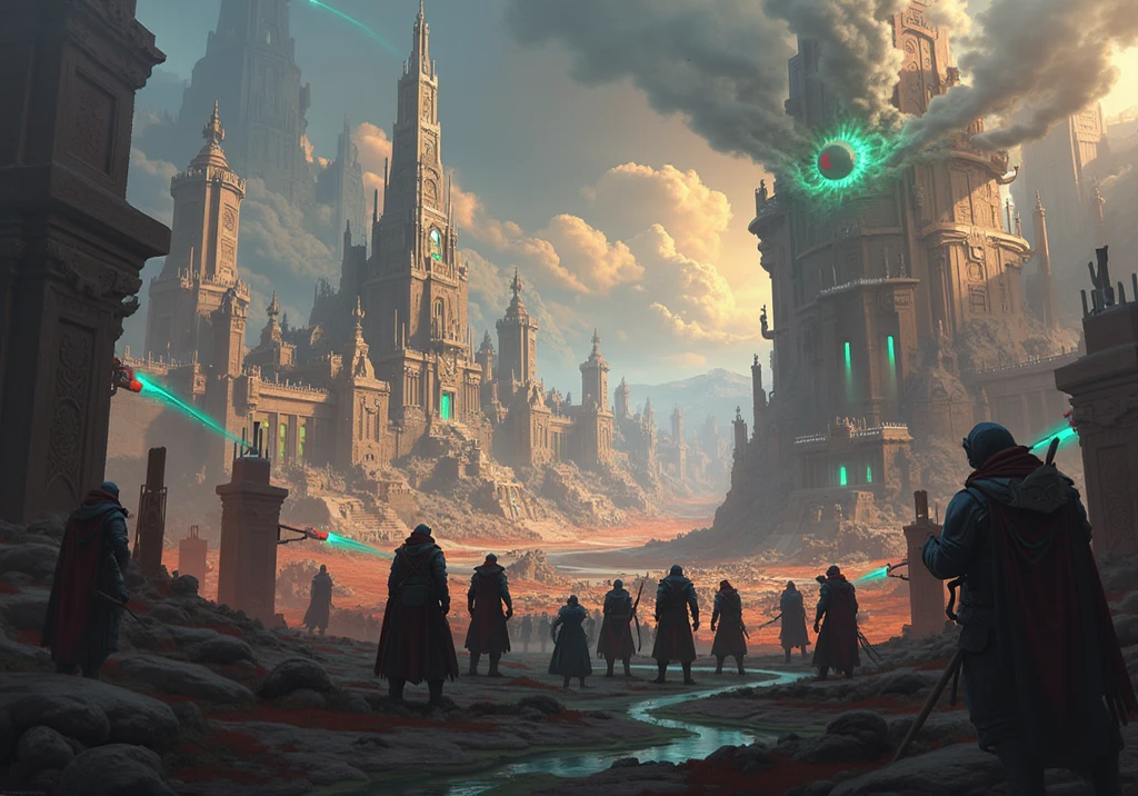 there are many people in a sci - fi city with helmets and helmets, greg rutkowski and h r giger, epic concept art. warhammer 40k, craig mullins nekro, adrian smith fantasy art, justin gerard and greg rutkowski, adrian smith concept art, intricate and epic concept art, greg rutkowski and craig mullins --auto --s2