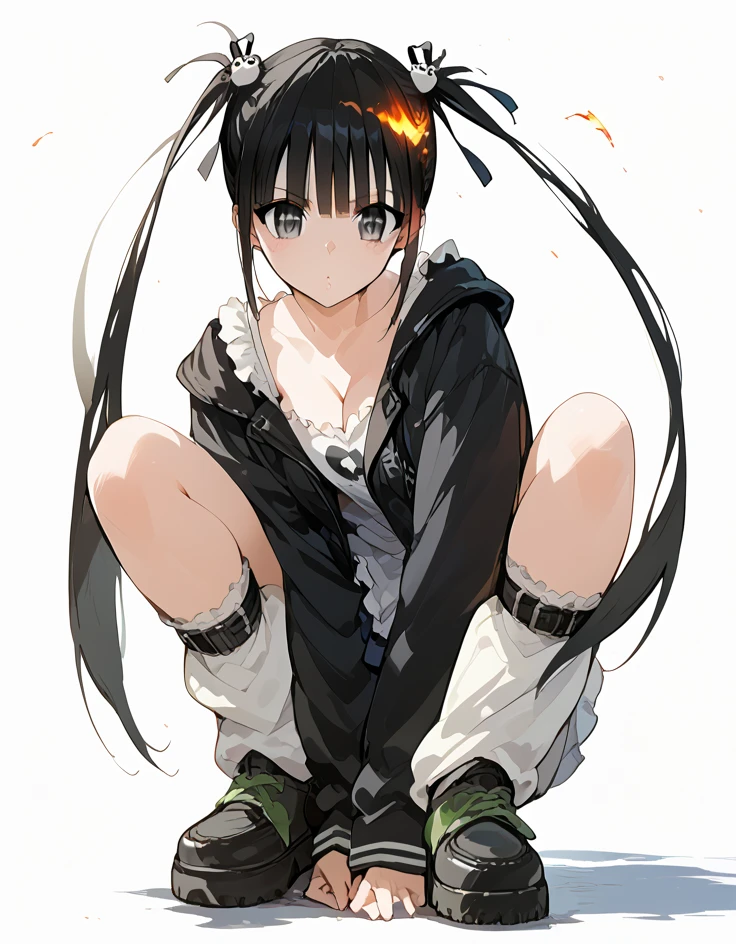   anime girl  with black hair and piercings sitting on the ground, blackい三つ編みの女の子,   old anime goth lolita girl , blackいアニメマンガの少女,   anime girl , (  anime girl ),  anime style”, Burning, an   anime girl , emo   anime girl ,   anime girl  named lucy, black,  very modern anime style,  anime character who stands up on one leg,  twin tails